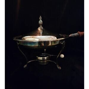 Vintage Silver Plated Covered Chafing Dish Footed Buffet